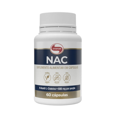 7898665432815 Vitafor NAC N-Acetil Cisteína 600mg 60 Cápsulas | Antioxidante e Sistema Imunitário