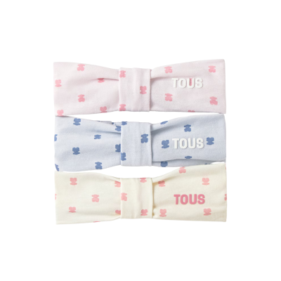 8434134551305 Tous Baby Conjunto 3 Fitas Cabelo Ursos Branco/Rosa/Azul | Algodão