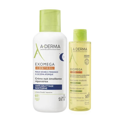 A-Derma Pack Exomega Control Creme Noite 400ml + Exomega Óleo Limpeza 200ml