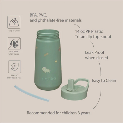 Noüka Garrafa de Plástico Tampa Flip-Top e Palhinha 400ml Sloth Jungle | Farmácia d'Arrábida