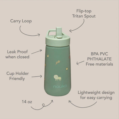 Noüka Garrafa de Plástico Tampa Flip-Top e Palhinha 400ml Sloth Jungle | Farmácia d'Arrábida