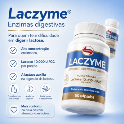 VITAFOR Laczyme Lactase 10.000 FCC 60 Cáps | Farmácia d'Arrábida