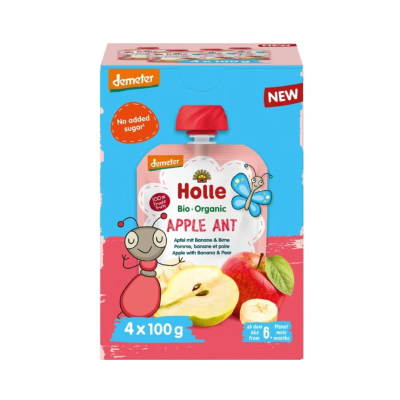 Holle Multipack 4 Saquetas Puré de Fruta Apple Ant 4x100g | Farmácia d'Arrábida