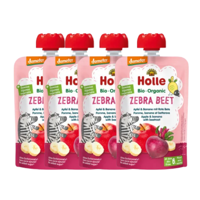 Holle Bio Multipack 4 Saquetas Puré de Fruta Zebra Beet 4x100g - Banana, Maçã e Beterraba