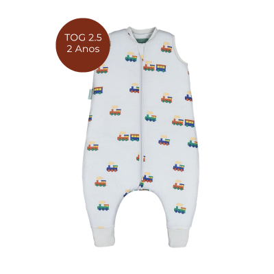MOLIS&CO 2 Anos TOG 2.5 Pijama Macacão com Pés Tiny Trains - Ideal para noites frias e quartos até 21°C