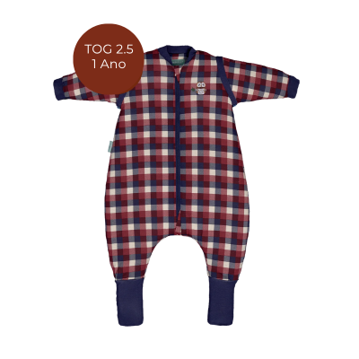 8436579289317 Molis&Co 1 Ano TOG 2.5 Pijama Macacão com Mangas e Meias Removíveis Vichy Red and Blue - Ideal para noites frias