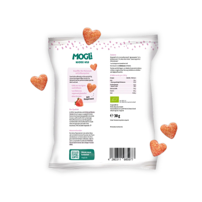 Mogli Snack Crocante Corações Morango e Milho Bio 30 g | Farmácia d'Arrábida
