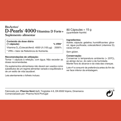 BioActivo D-Pearls Vitamina D Forte+ 100 Ug 80 Cáps | Farmácia d'Arrábida