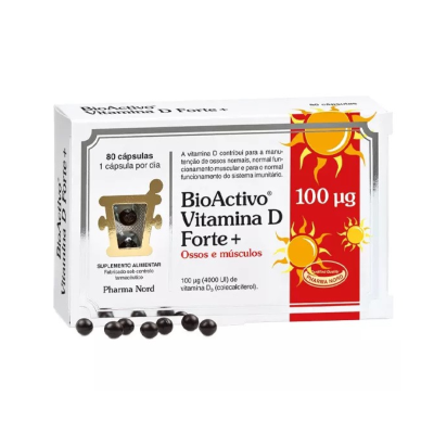 7315663 BioActivo D-Pearls Vitamina D Forte+ 100Ug 80 Cápsulas para a Saúde dos Ossos, Dentes e Músculos