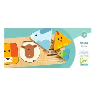 Djeco AnimaBasic Puzzle Madeira 3 Níveis 9 Peças | Farmácia d'Arrábida