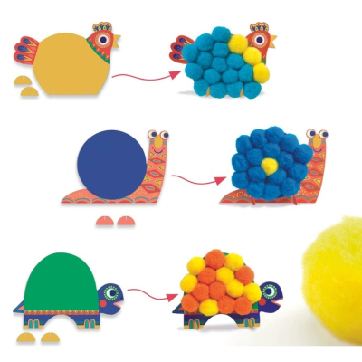 Djeco Animais Fofinhos Jogo de Colagem Pompons | Farmácia d'Arrábida