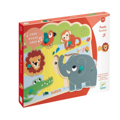 3070900017085 Djeco Baobab Puzzle Sonoro de Madeira com Animais da Selva 5 Peças
