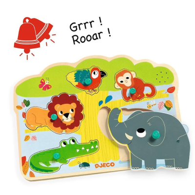 Djeco Baobab Puzzle Sonoro de Madeira com 5 Animais | Farmácia d'Arrábida