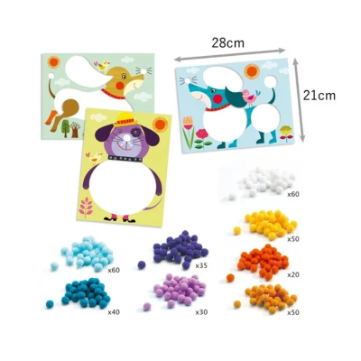 Djeco Cães PomPom Jogo Colagens 345 Pompons | Farmácia d'Arrábida