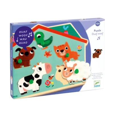 Djeco Ouaf Woof Puzzle Sonoro Madeira 5 Animais | Farmácia d'Arrábida