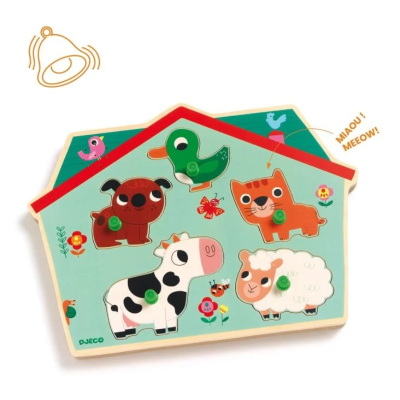 Djeco Ouaf Woof Puzzle Sonoro Madeira 5 Animais | Farmácia d'Arrábida
