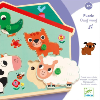 Djeco Ouaf Woof Puzzle Sonoro Madeira 5 Animais | Farmácia d'Arrábida