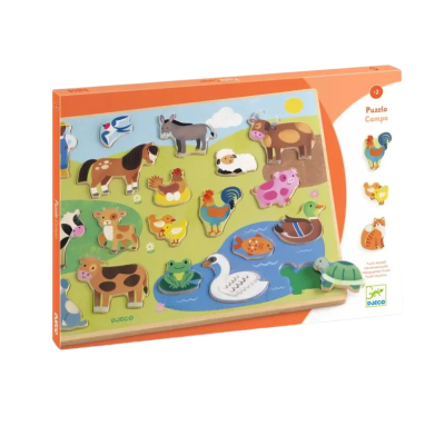 3070900018358 Djeco Puzzle Campo Puzzle de Madeira com Animais da Quinta 22 Peças +2 Anos