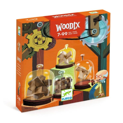 3070900084643 Djeco Woodix Jogo de Lógica com 6 Quebra-Cabeças de Madeira