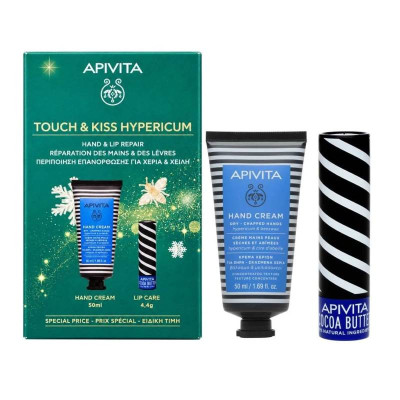 7631457 Apivita Touch & Kiss Pack Natal Creme de Mãos Hypericum 50ml + Batom Labial Manteiga de Cacau 4,4 g