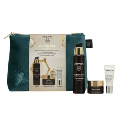 7631424 Apivita Queen Bee Longevity Coffret Natal Bolsa Sérum 30ml + Creme Ligeiro 15ml + Sérum Olhos 5ml