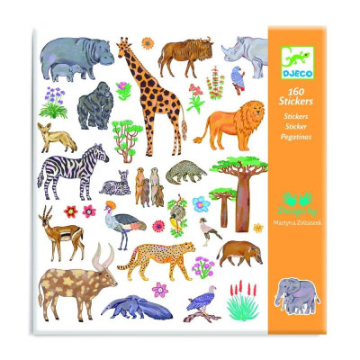 Djeco 160 Autocolantes Quénia Animais Africanos para Crianças +4 Anos