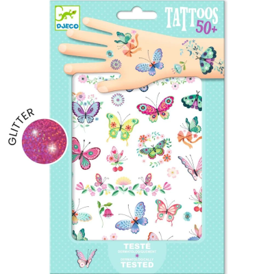 3070900092495 Djeco 50 Tatuagens Borboletas com Glitter para Crianças +3 Anos