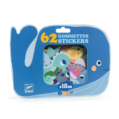 3070900000575 Djeco 62 Autocolantes Reutilizáveis  Animais Marinhos para Bebés +18 Meses