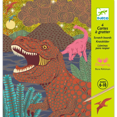 3070900097261 Djeco 4 Cartões para Raspar Dinossauros para Crianças a partir dos 6 Anos