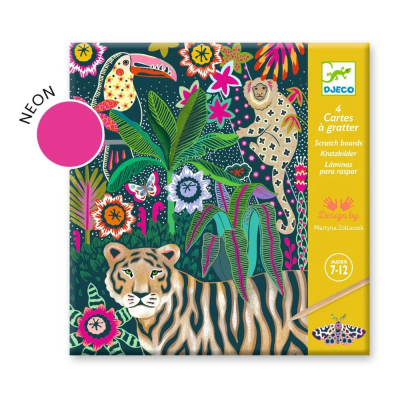 3070900097094 Djeco 4 Cartões para Raspar Rococo com Ilustrações Fluorescentes para Crianças dos 7 aos 12 Anos