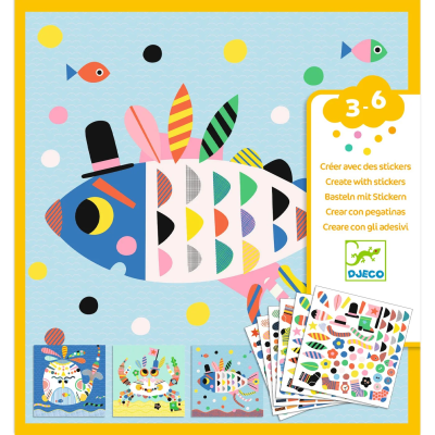 3070900089310 Djeco Criar com Autocolantes Criaturas Marinhas para Decorar para Crianças a partir dos 3 Anos