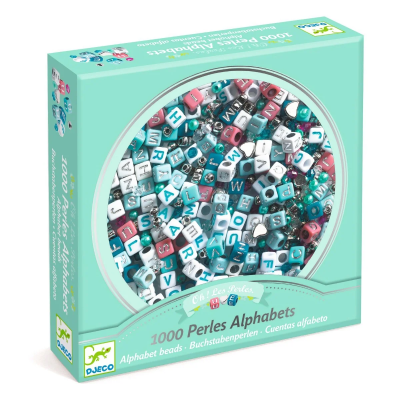 Djeco Alfabeto Prateado - Kit de 1000 Peças com Letras e Cores para Criar Pulseiras