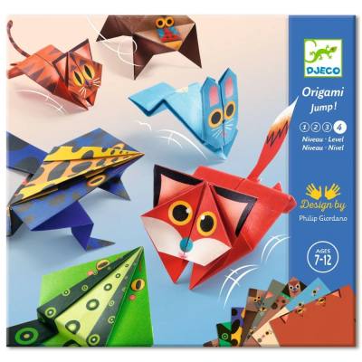 Djeco Origami Animais Saltitantes Nível 4 - Kit de Dobragens de Papel a partir dos 7 Anos