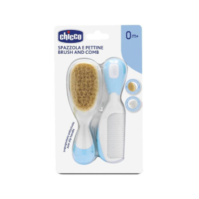 Chicco Escova e Pente de Cerdas Naturais Azul 0M+