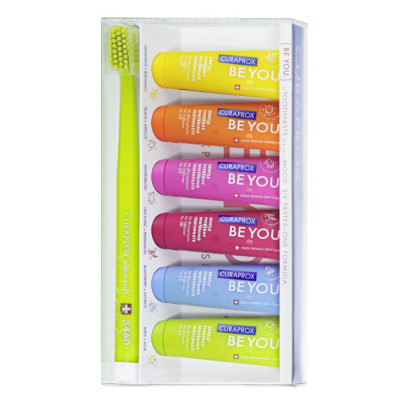 Curaprox Kit 6 pastas de dentes branqueadoras Be You + Escova de dentes