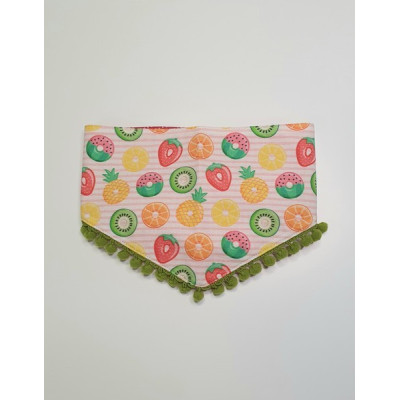 Bandana de nó Frutas com Pom Pom Verde XS
