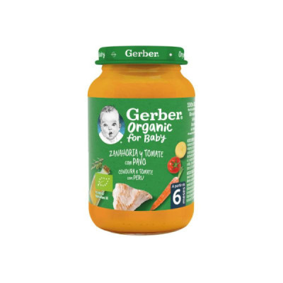 Gerber Organic Cenoura e Tomate com Peru +6M 190g | Farmácia d'Arrábida