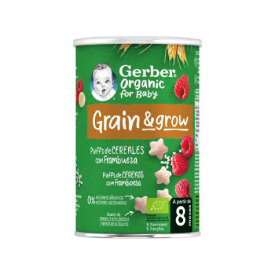 Gerber Organic Puffs Framboesa +8M 35g | Farmácia d'Arrábida