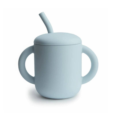 Mushie Copo Didático Com Palhinha Silicone Azul +6M