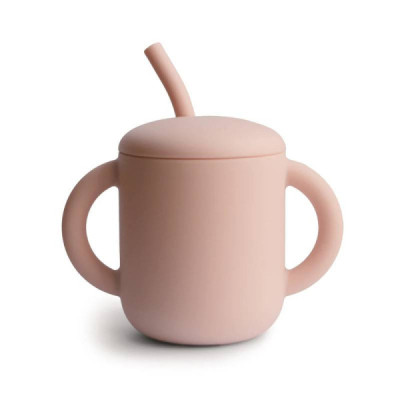 Mushie Copo Didático Com Palhinha Silicone Rosa +6M