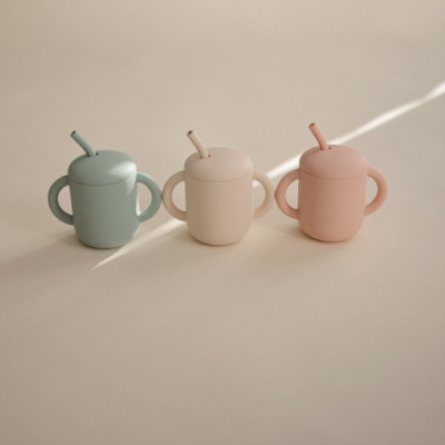 Mushie Copo Didático Com Palhinha Silicone Rosa +6M