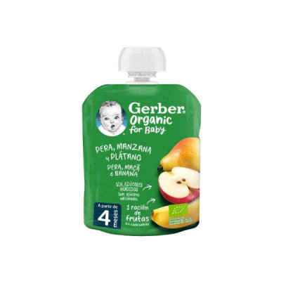 Gerber Organic Pacotinho Pêra Maçã Banana +4M 90g