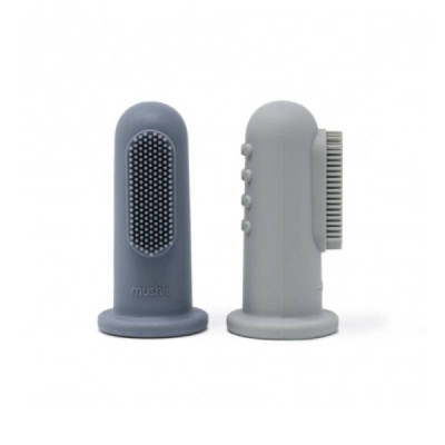 1002328 Mushie Escova Dentes Dedo Tradewinds/Stone |  2 Unidades | Silicone Alimentar para Bebés