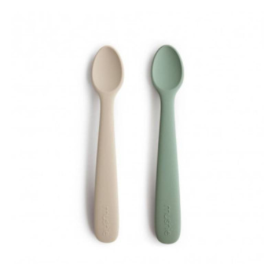 Mushie 2 Colheres Silicone Cambridge Blue e Sand +6M