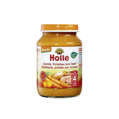 Holle Bio Puré Cenoura, Batata e Carne de Vaca +4M 190g