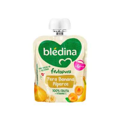 Blédina Frutapura Saqueta Pera, Banana e Alperce +6M 85g  | Farmácia d'Arrábida