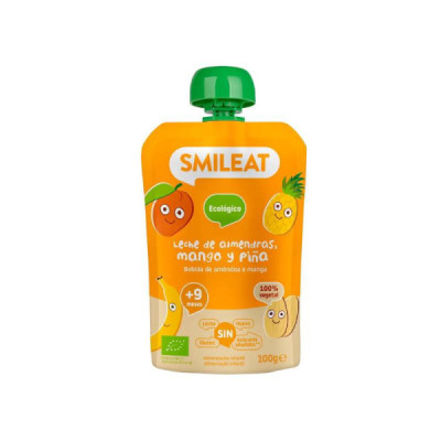 Smileat Bio Saqueta Fruta Leite de Amêndoa, Manga e Ananás +9M 100g