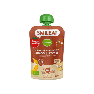 Smileat Bio Saqueta Fruta Leite de Amêndoa, Cacau e Morango +9M 100g