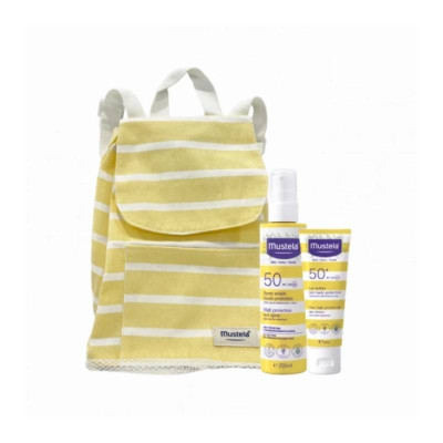7314039 Mustela Solar Spray SPF50 + Leite Rosto Oferta Mochila Riscas