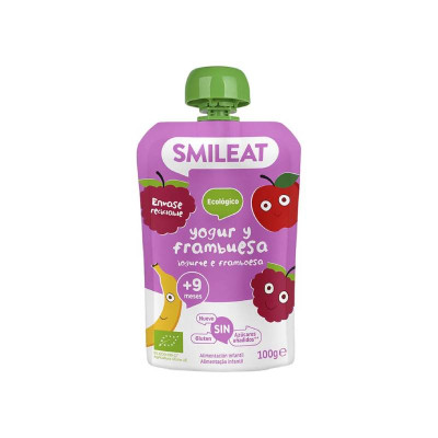 Smileat Bio Saqueta Iogurte e Framboesa +9M 100g | Farmácia d'Arrábida